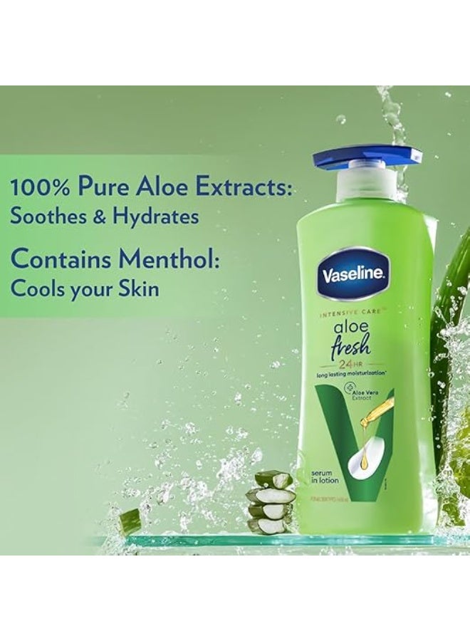Vaseline Aloe Fresh Body Lotion,24 HR Long Lasting Moisturisation with Aloe Vera extract and Menthol, 600ml - Image 3